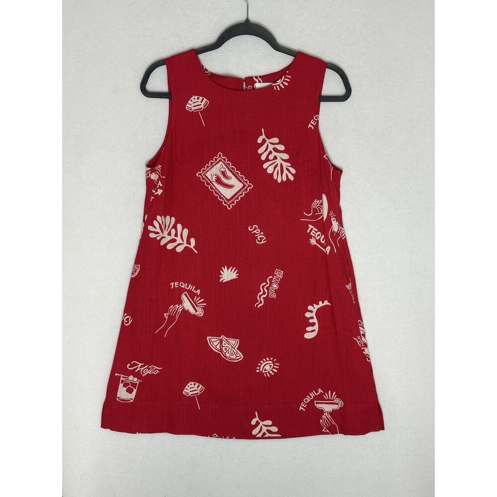 Paper Heart Tequila Mini Dress Small Red Linen Blend Margarita Vacation Cruise